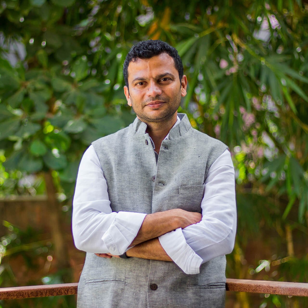School Administrator Portrait Standing Outdoors in Campus Garden Area